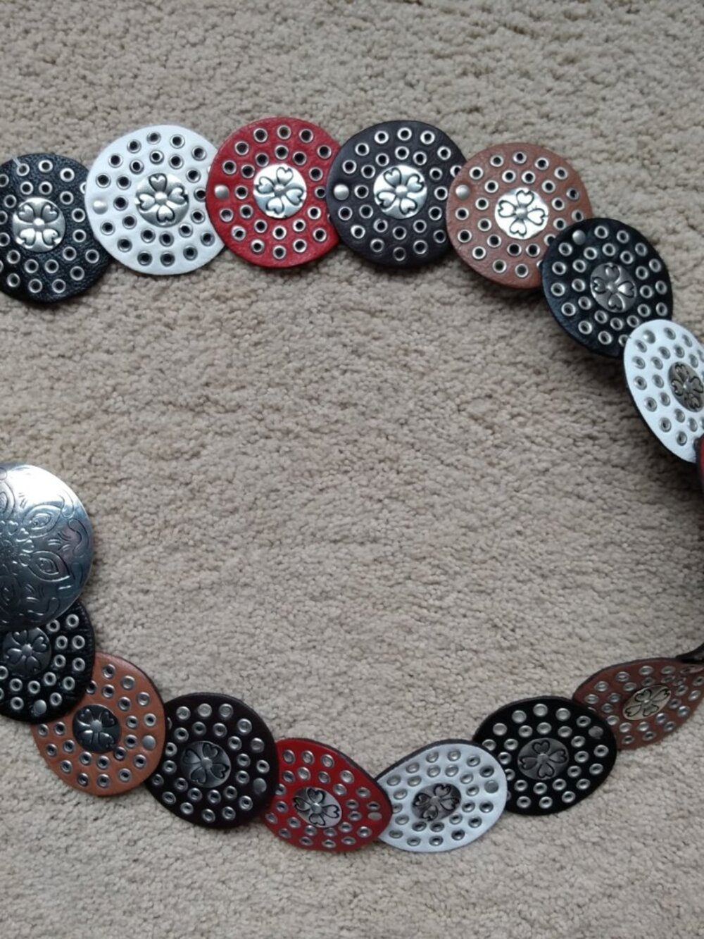 Western Wide Leather Disc Belt Women's Silver Tone Metal Grommet Rivets 38" NWT
